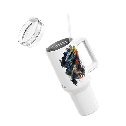 Tumbler-Becher, Edelstahl, Thermobecher, 1182 ml in weiß, Motiv: Drache-Watercolor