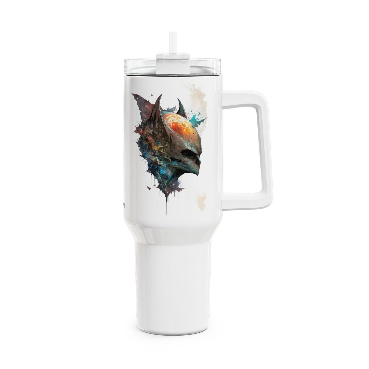 Tumbler-Becher, Edelstahl, Thermobecher, 1182 ml in weiß, Motiv: Fledermaus-Watercolor