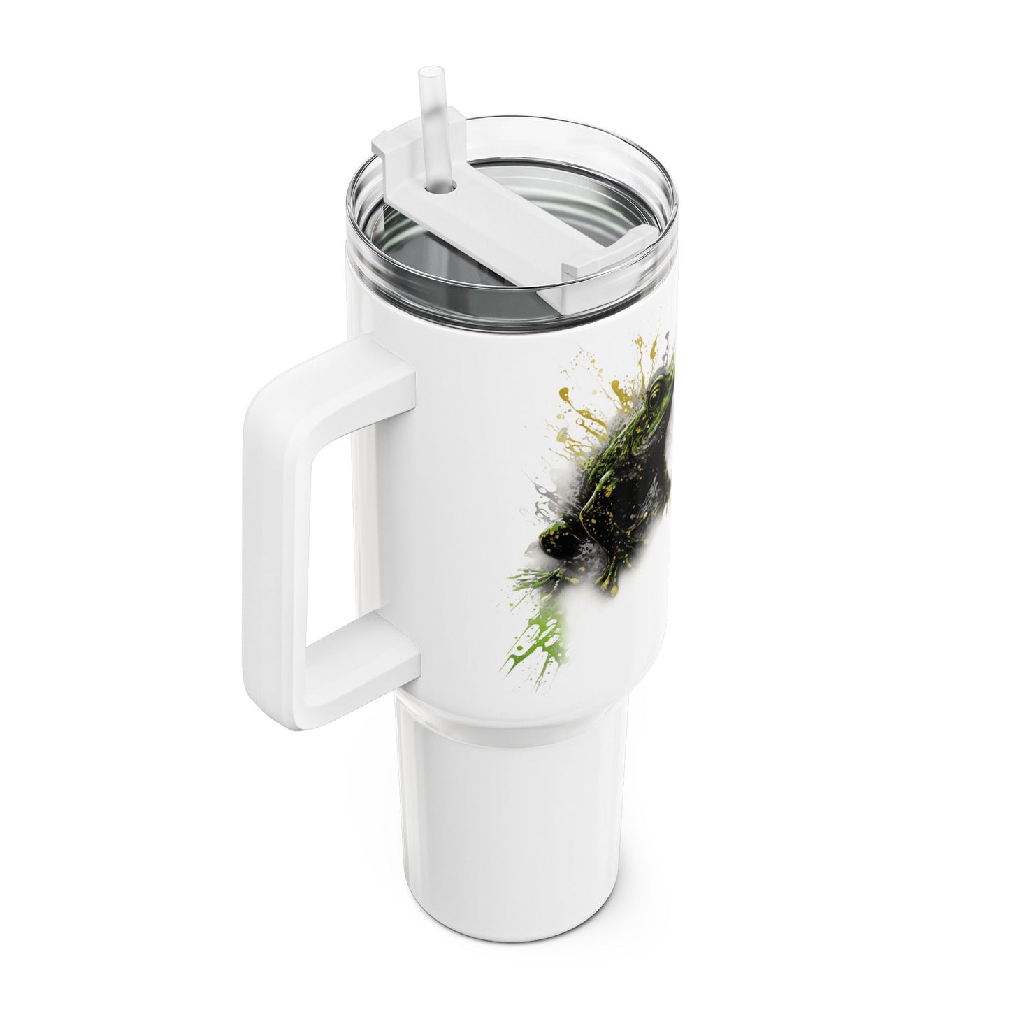 Tumbler-Becher, Edelstahl, Thermobecher, 1182 ml in weiß, Motiv: Frosch-Splash