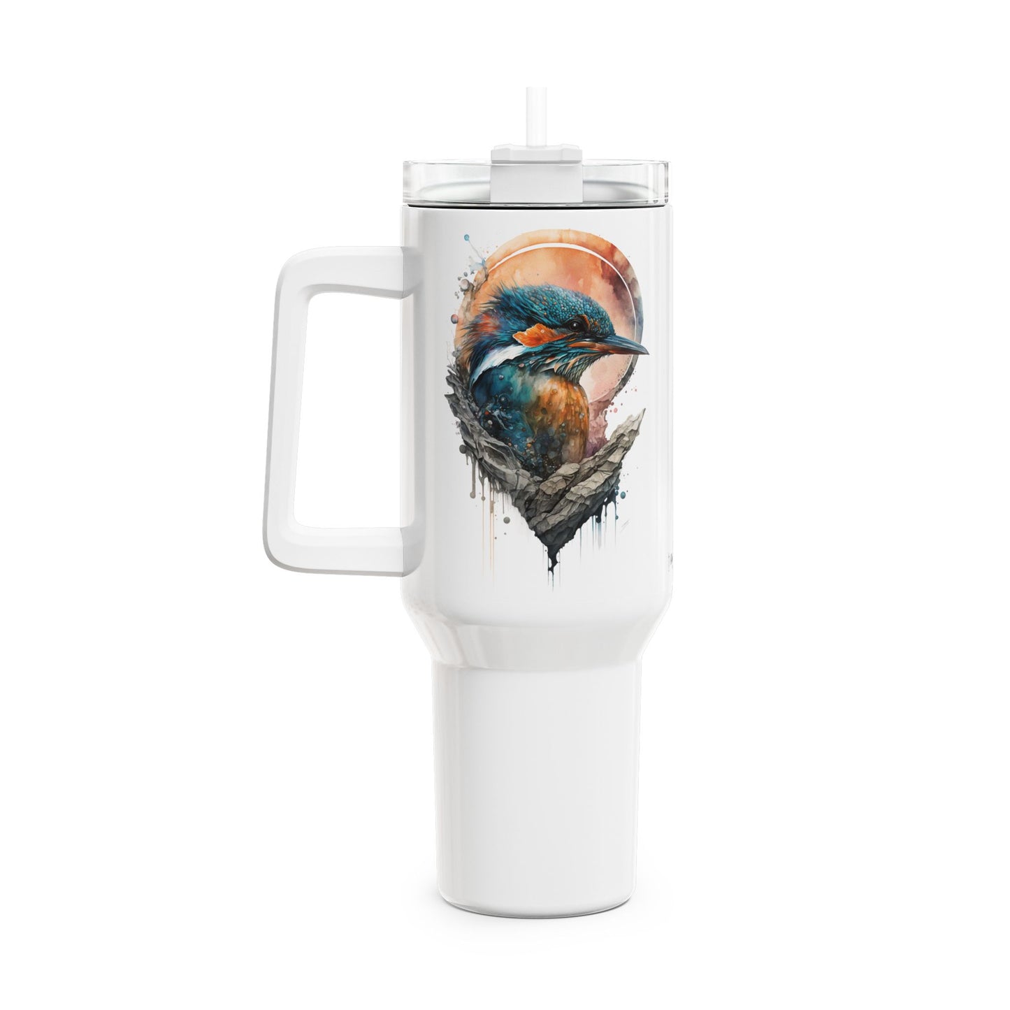 Tumbler-Becher, Edelstahl, Thermobecher, 1182 ml in weiß, Motiv: Eisvogel-Watercolor