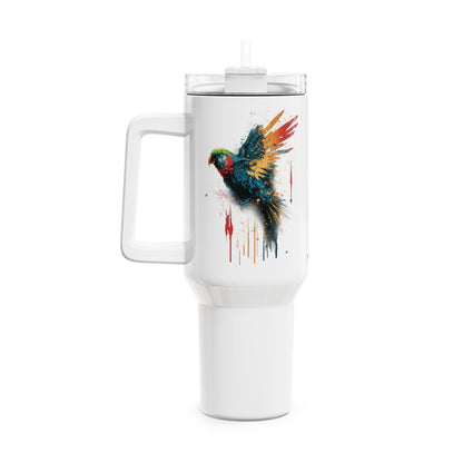 Tumbler-Becher, Edelstahl, Thermobecher, 1182 ml in weiß, Motiv: Papagei-Splash