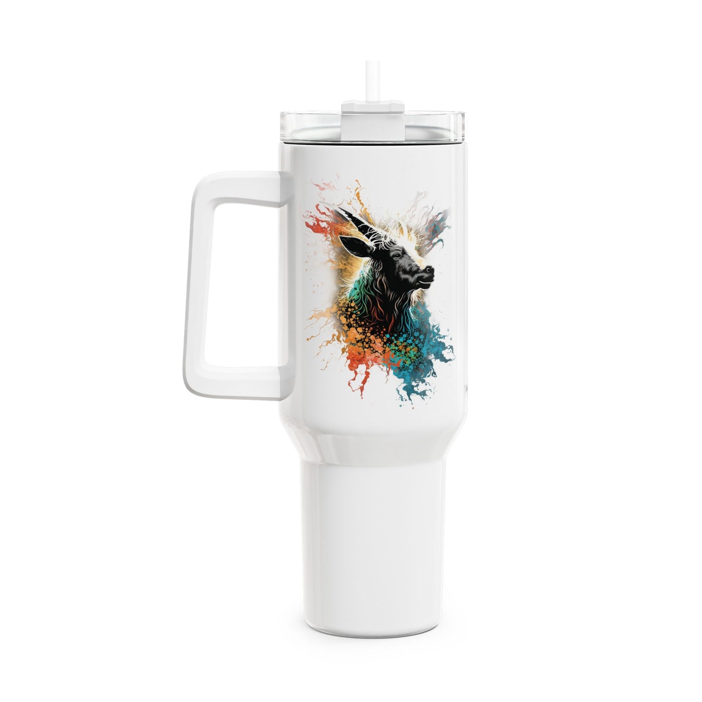 Tumbler-Becher, Edelstahl, Thermobecher, 1182 ml in weiß, Motiv: Ziege-Splash