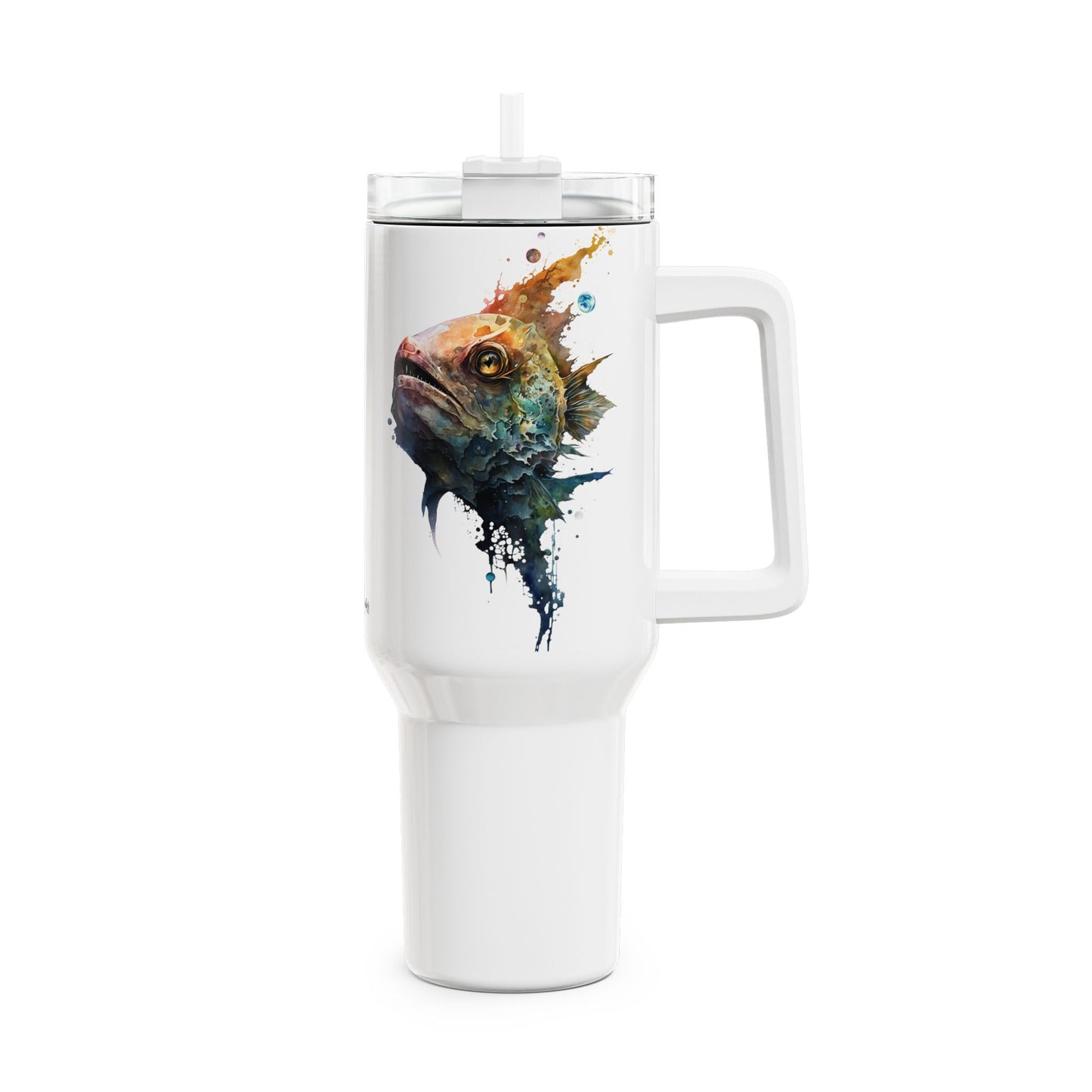 Tumbler-Becher, Edelstahl, Thermobecher, 1182 ml in weiß, Motiv: Fisch-Watercolor