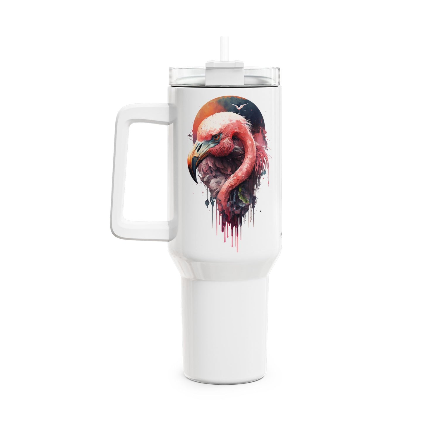 Tumbler-Becher, Edelstahl, Thermobecher, 1182 ml in weiß, Motiv: Flamingo-Watercolor