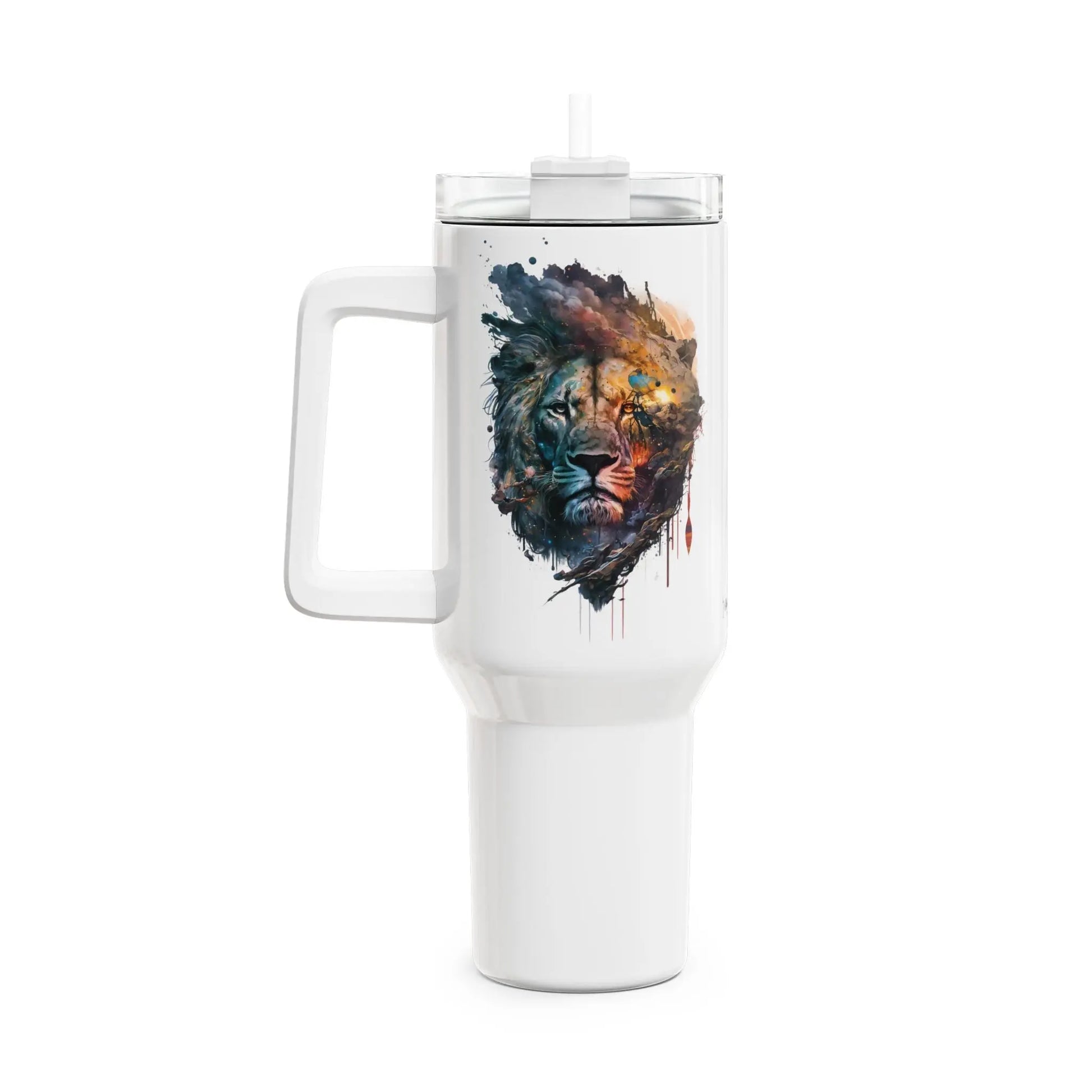 Tumbler-Becher, Edelstahl, Thermobecher, 1182 ml in weiß, Motiv: Löwe-Watercolor Printify