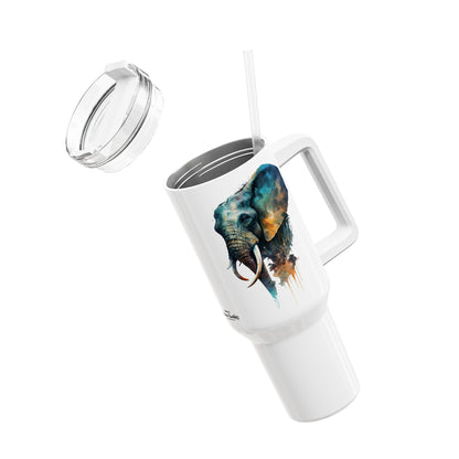 Tumbler-Becher, Edelstahl, Thermobecher, 1182 ml in weiß, Motiv: Elefant-Watercolor