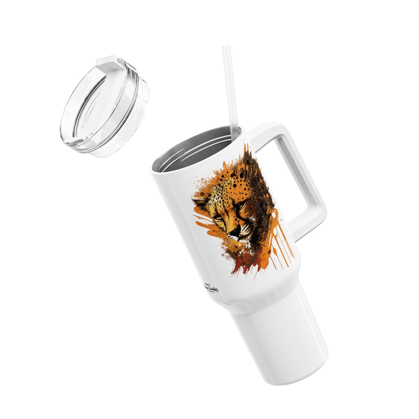 Tumbler-Becher, Edelstahl, Thermobecher, 1182 ml in weiß, Motiv: Gepard-Splash