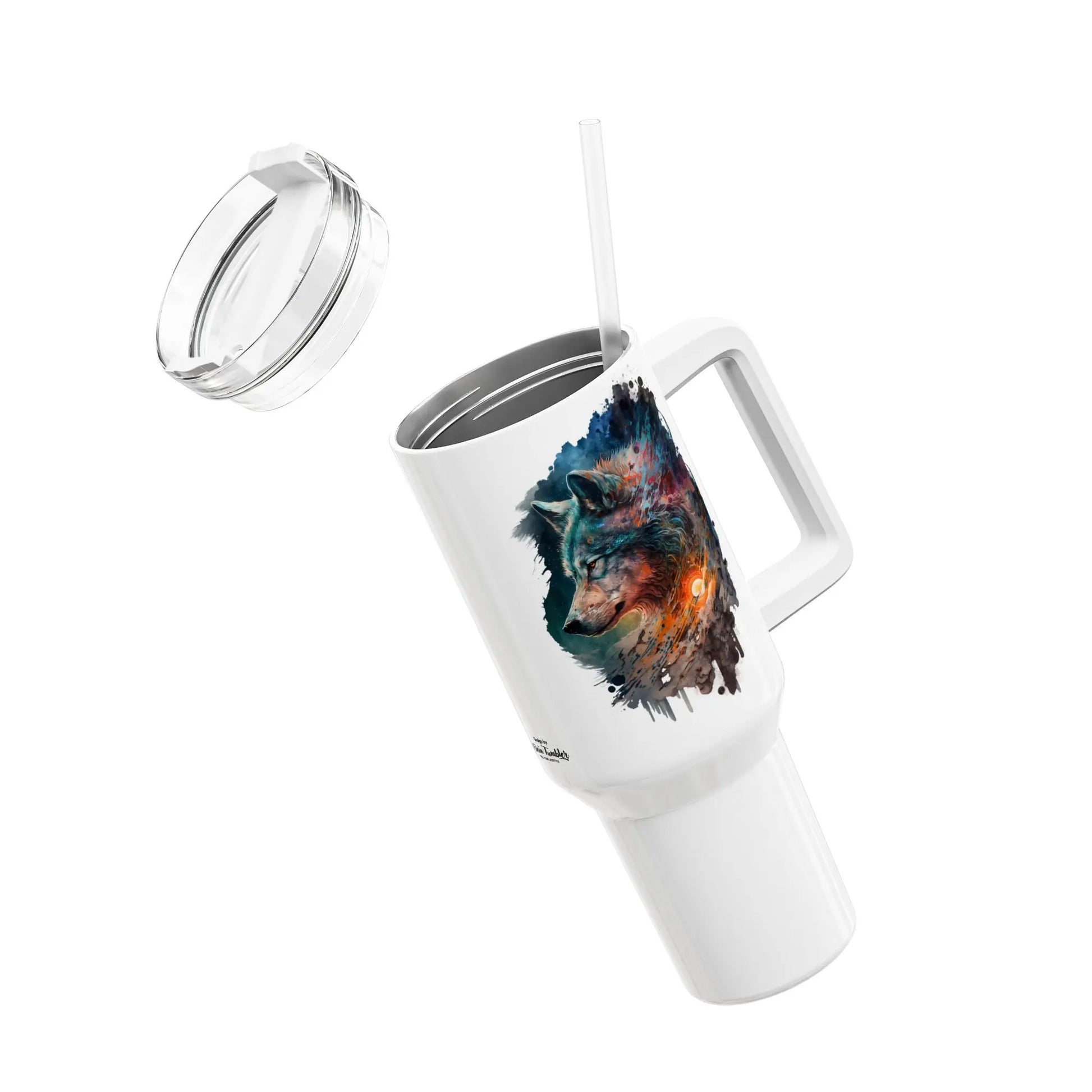 Tumbler-Becher, Edelstahl, Thermobecher, 1182 ml in weiß, Motiv: Wolf-Watercolor Printify