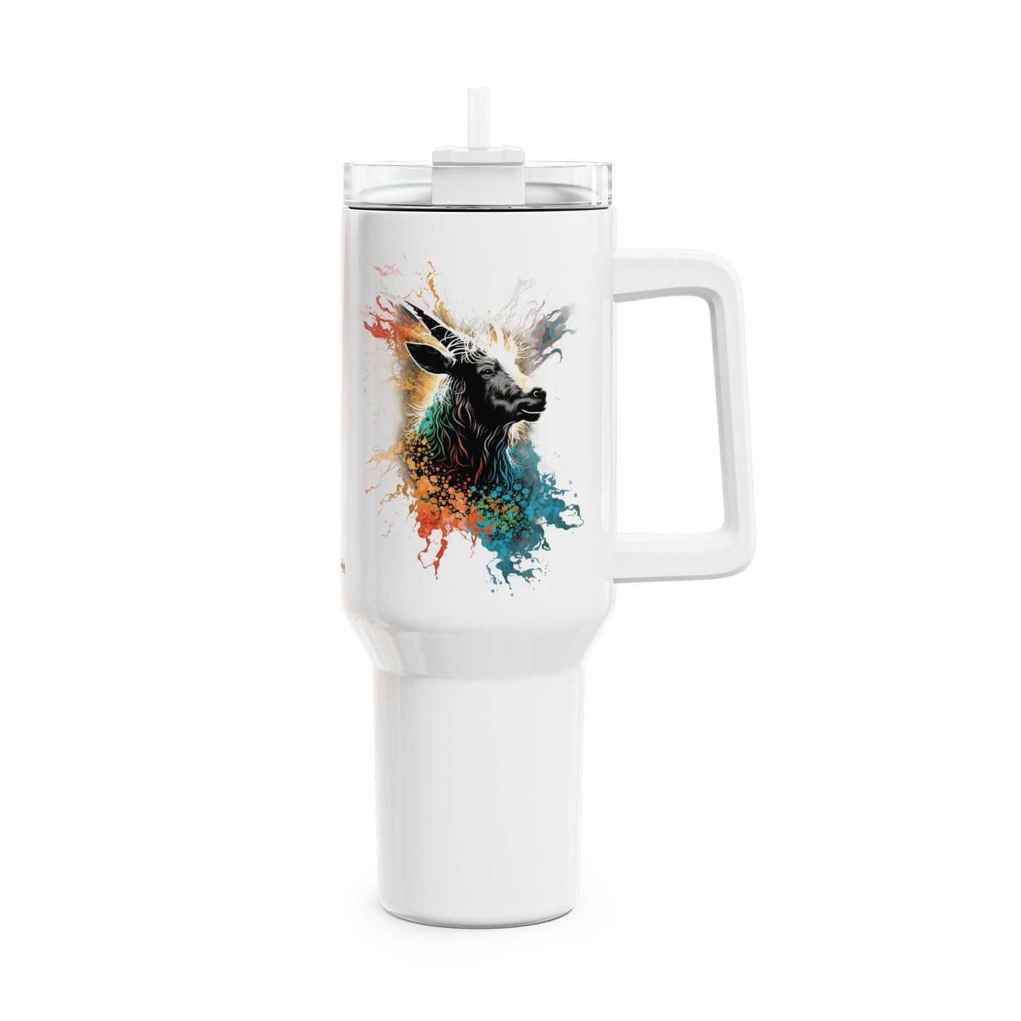 Tumbler-Becher, Edelstahl, Thermobecher, 1182 ml in weiß, Motiv: Ziege-Splash