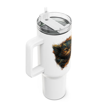 Tumbler-Becher, Edelstahl, Thermobecher, 1182 ml in weiß, Motiv: Koboldmaki-Splash