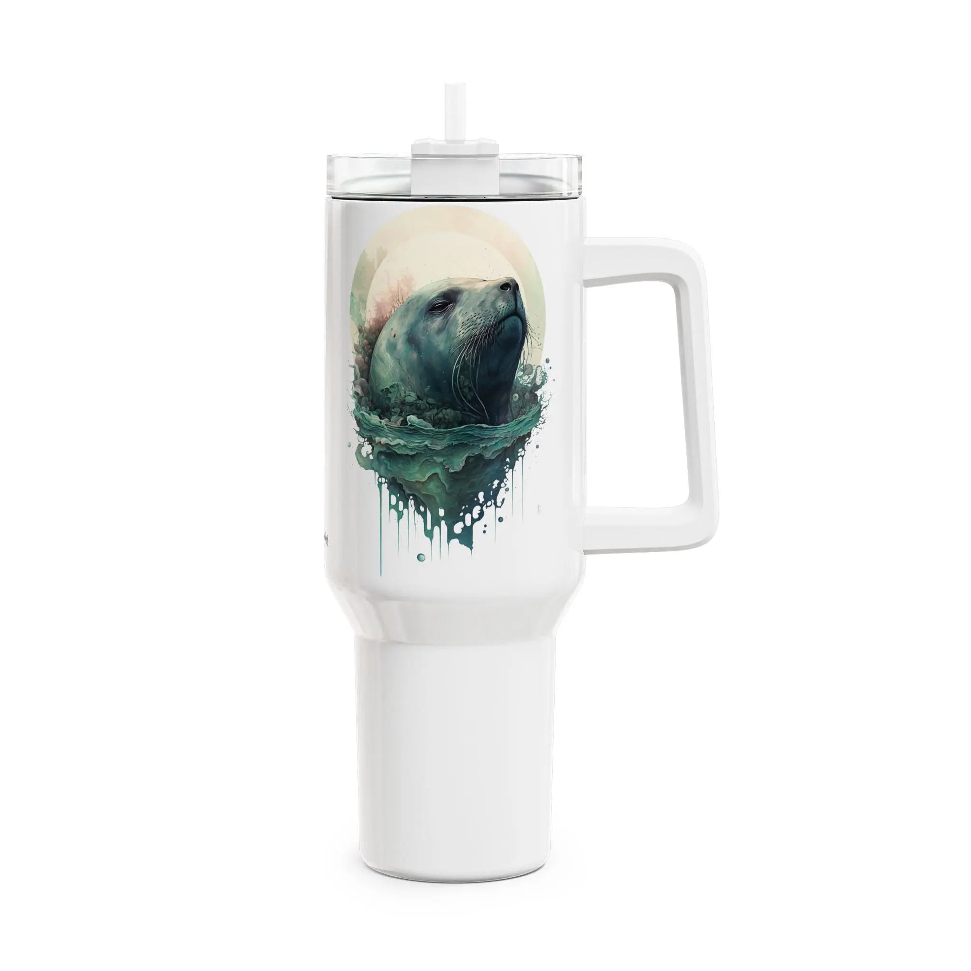 Tumbler-Becher, Edelstahl, Thermobecher, 1182 ml in weiß, Motiv: Seelöwe-Watercolor Printify