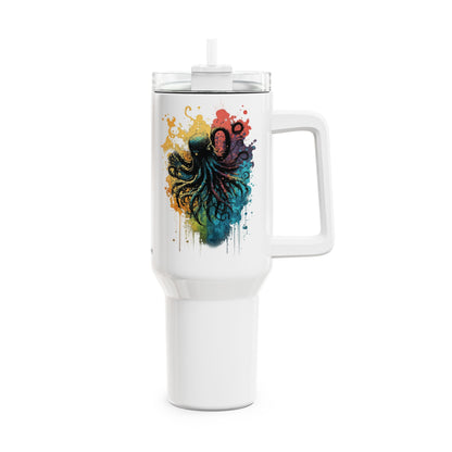 Tumbler-Becher, Edelstahl, Thermobecher, 1182 ml in weiß, Motiv: Oktopus-Splash