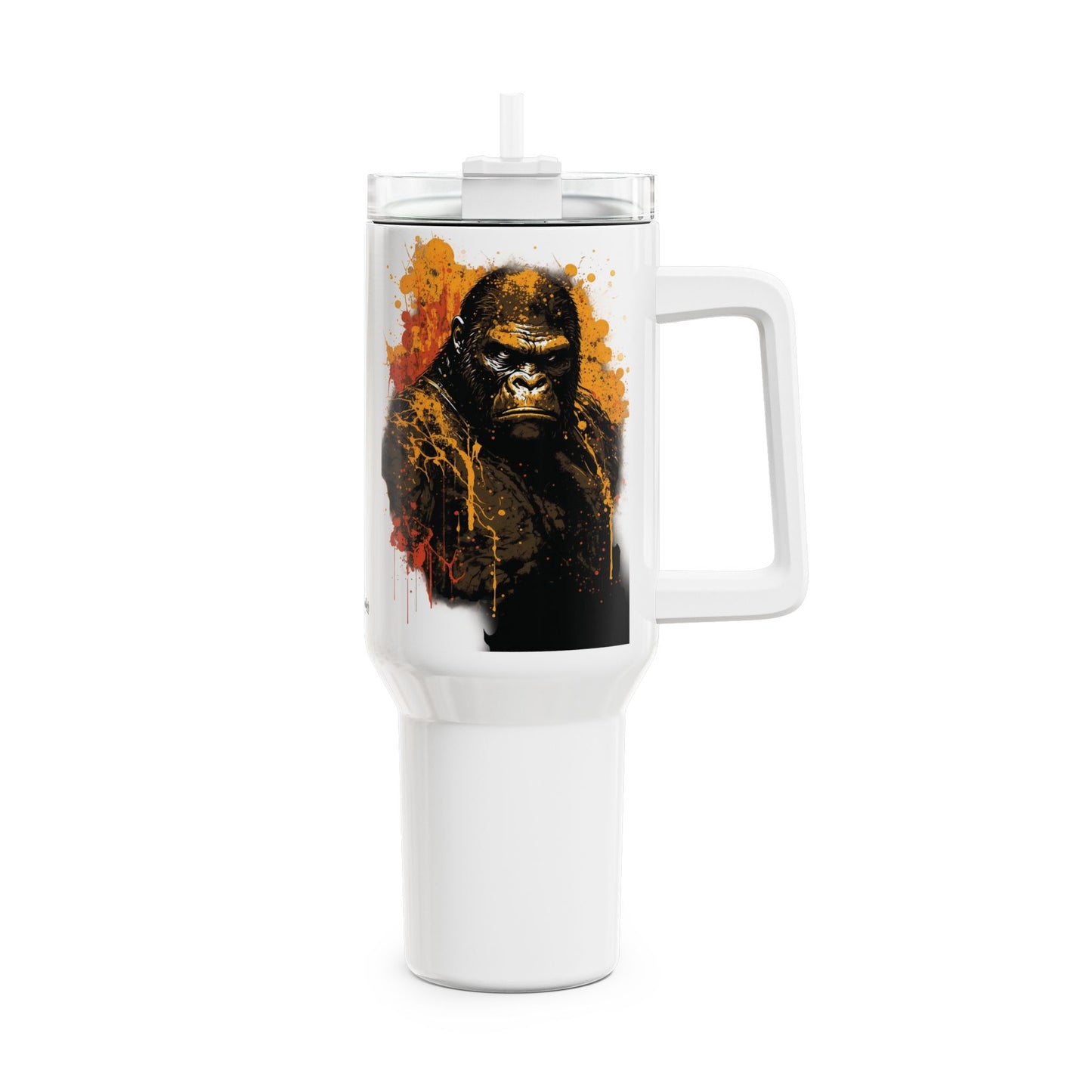 Tumbler-Becher, Edelstahl, Thermobecher, 1182 ml in weiß, Motiv: Gorilla-Splash