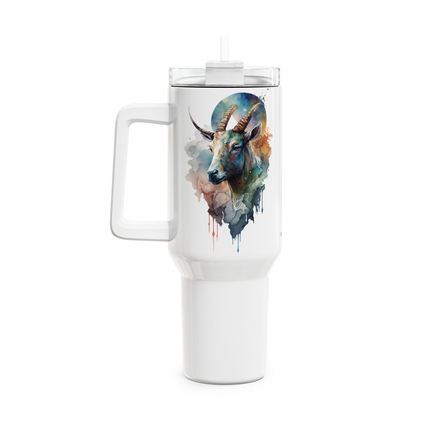 Tumbler-Becher, Edelstahl, Thermobecher, 1182 ml in weiß, Motiv: Ziege-Watercolor