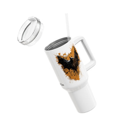 Tumbler-Becher, Edelstahl, Thermobecher, 1182 ml in weiß, Motiv: Fledermaus-Splash