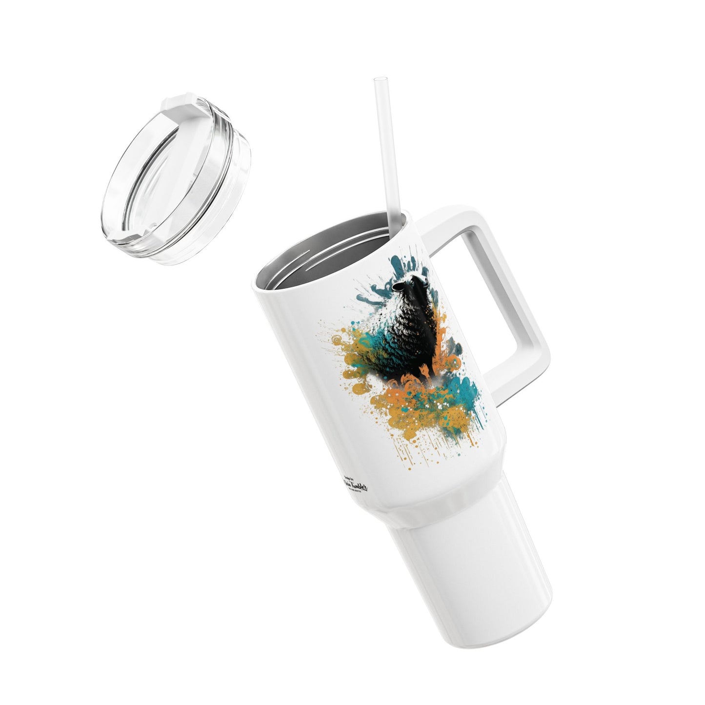 Tumbler-Becher, Edelstahl, Thermobecher, 1182 ml in weiß, Motiv: Schaf-Splash