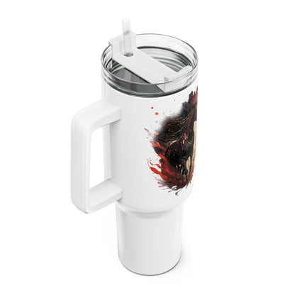 Tumbler-Becher, Edelstahl, Thermobecher, 1182 ml in weiß, Motiv: Pferd-Splash