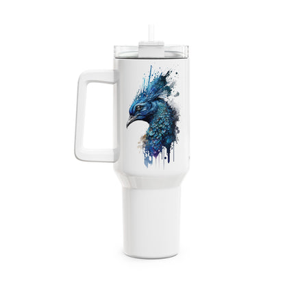 Tumbler-Becher, Edelstahl, Thermobecher, 1182 ml in weiß, Motiv: Blauer Pfau-Watercolor