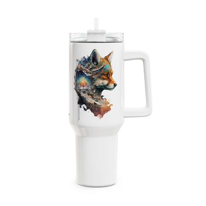 Tumbler-Becher, Edelstahl, Thermobecher, 1182 ml in weiß, Motiv: Fuchs-Watercolor