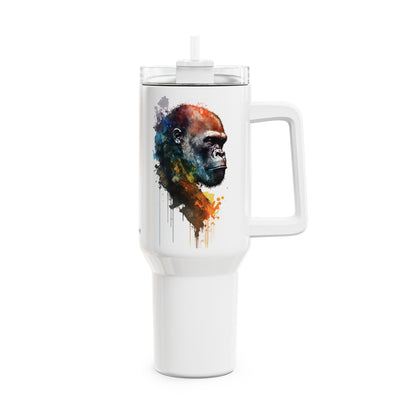Tumbler-Becher, Edelstahl, Thermobecher, 1182 ml in weiß, Motiv: Gorilla-Watercolor