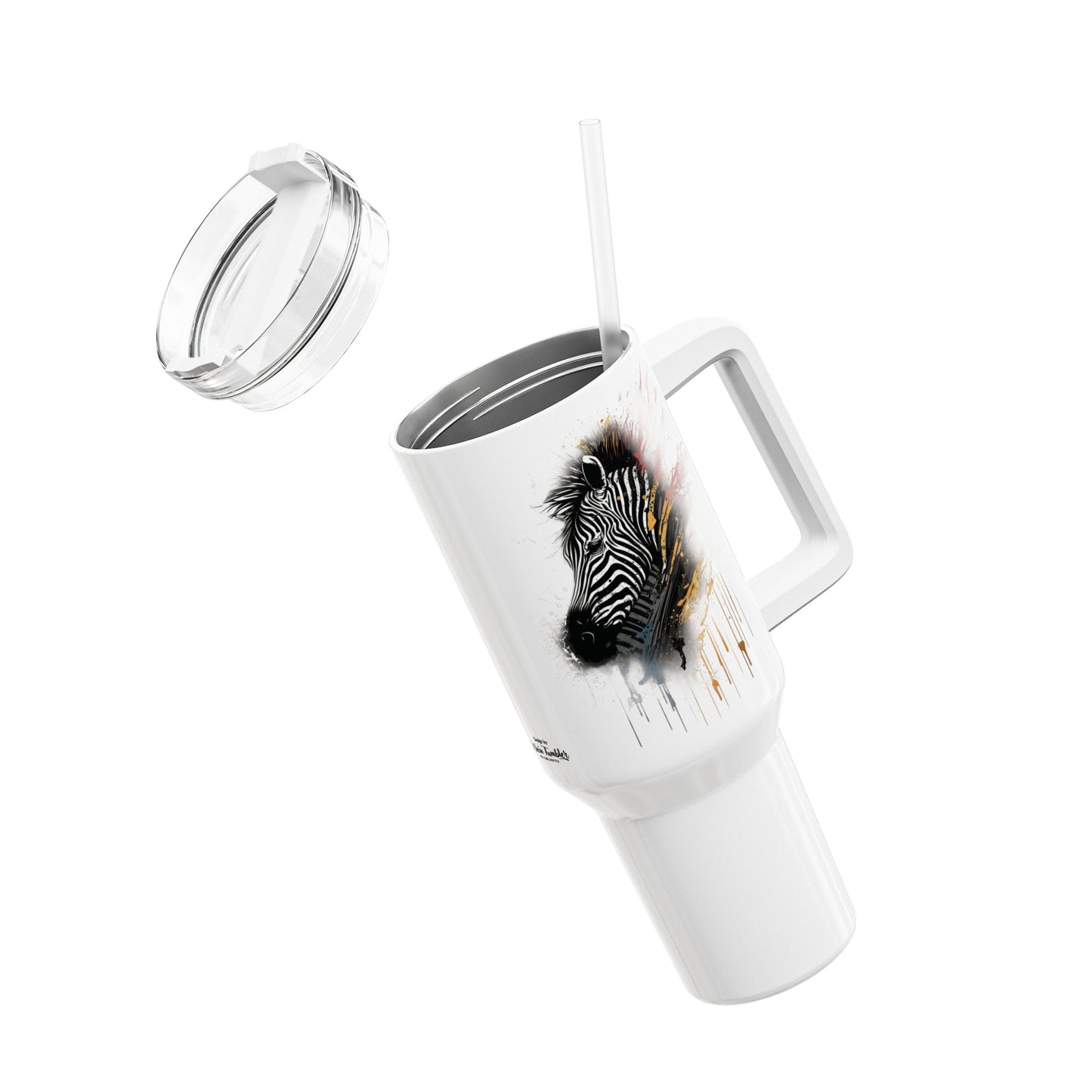 Tumbler-Becher, Edelstahl, Thermobecher, 1182 ml in weiß, Motiv: Zebra-Splash