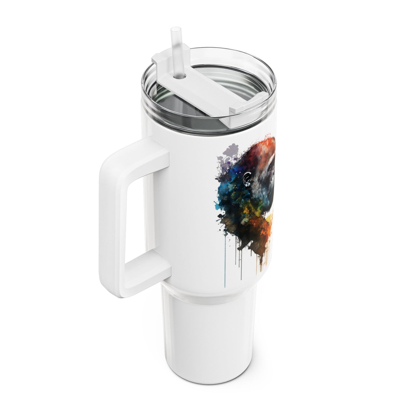 Tumbler-Becher, Edelstahl, Thermobecher, 1182 ml in weiß, Motiv: Gorilla-Watercolor