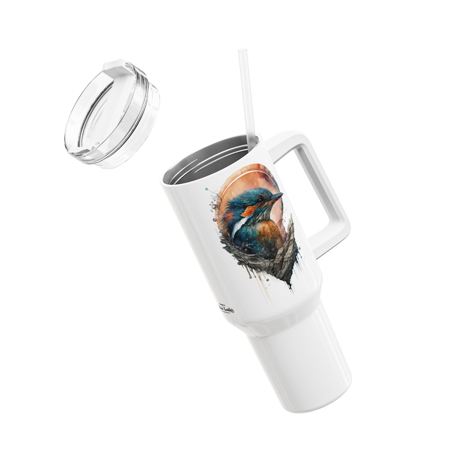 Tumbler-Becher, Edelstahl, Thermobecher, 1182 ml in weiß, Motiv: Eisvogel-Watercolor