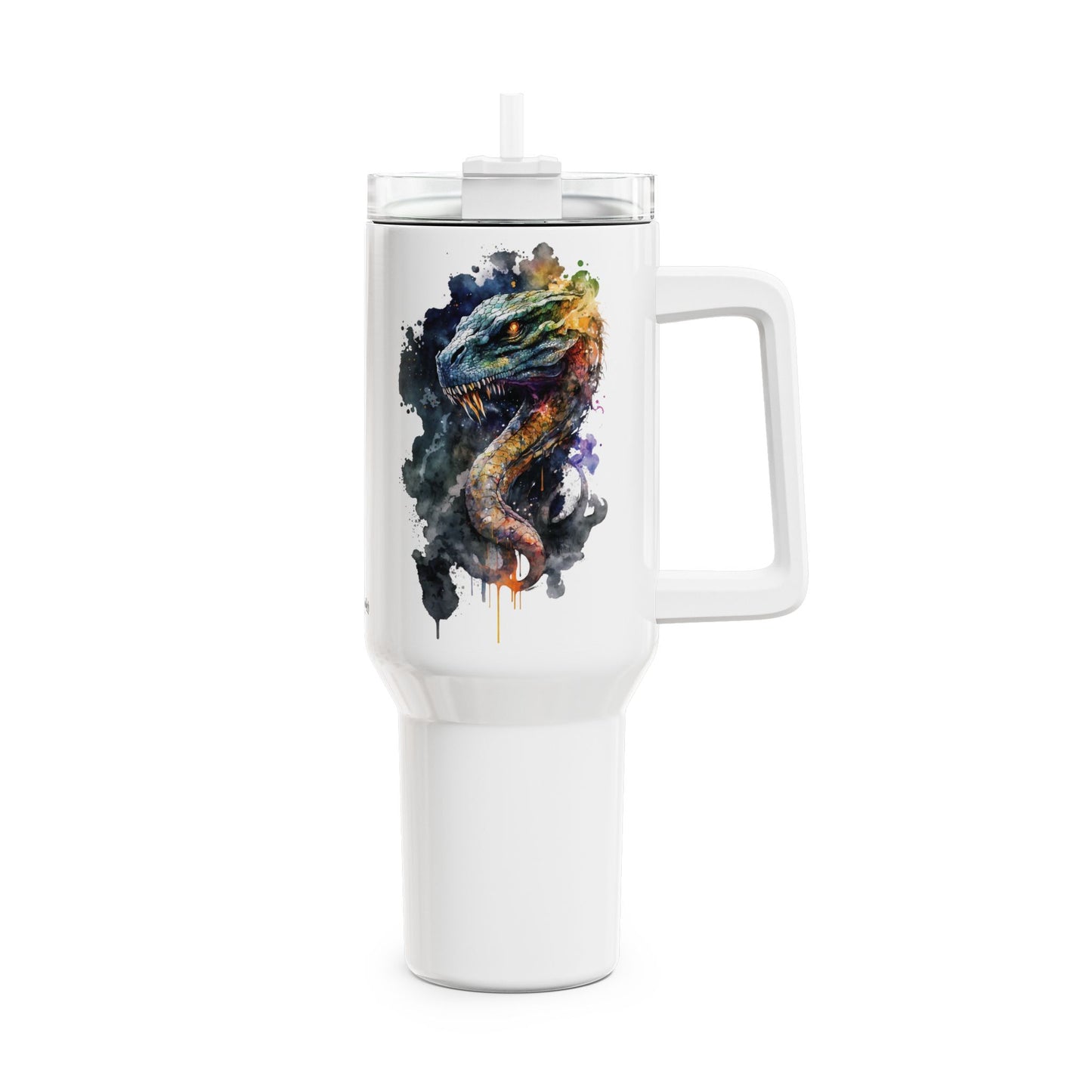Tumbler-Becher, Edelstahl, Thermobecher, 1182 ml in weiß, Motiv: Drache-Watercolor