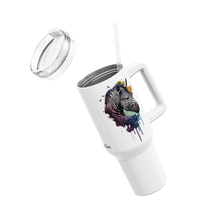 Tumbler-Becher, Edelstahl, Thermobecher, 1182 ml in weiß, Motiv: Zebra-Watercolor