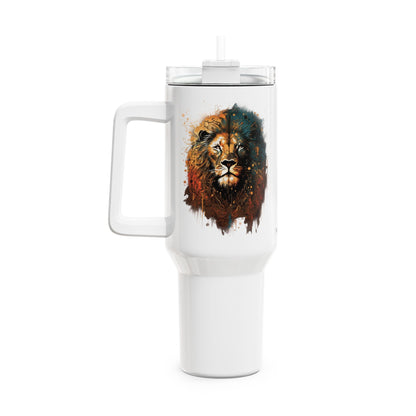 Tumbler-Becher, Edelstahl, Thermobecher, 1182 ml in weiß, Motiv: Löwe-Splash