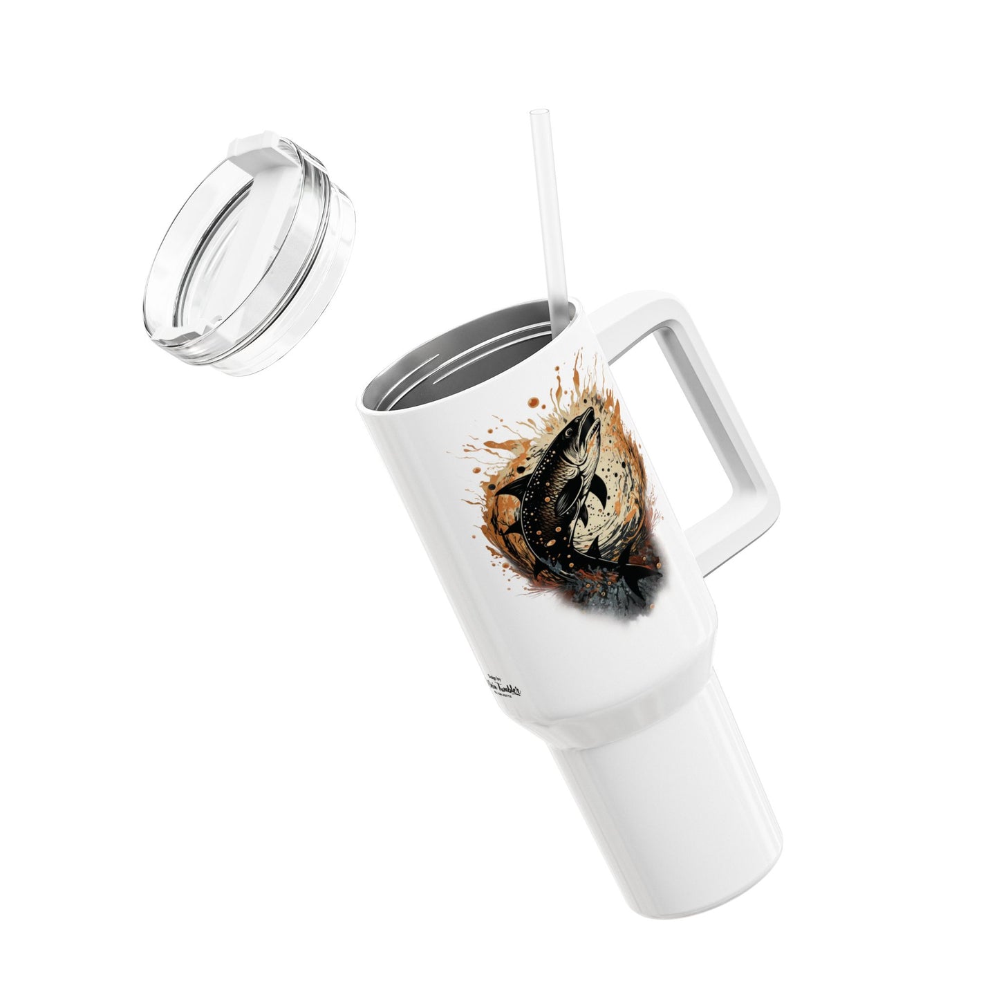 Tumbler-Becher, Edelstahl, Thermobecher, 1182 ml in weiß, Motiv: Fisch-Splash