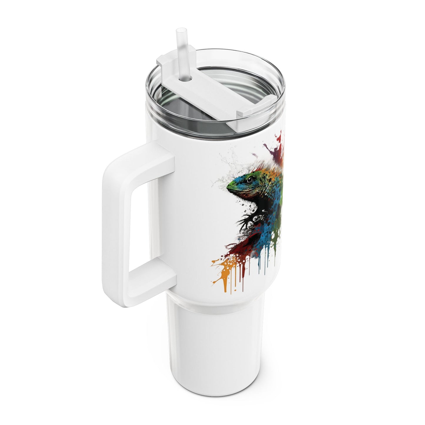 Tumbler-Becher, Edelstahl, Thermobecher, 1182 ml in weiß, Motiv: Eidechse-Watercolor