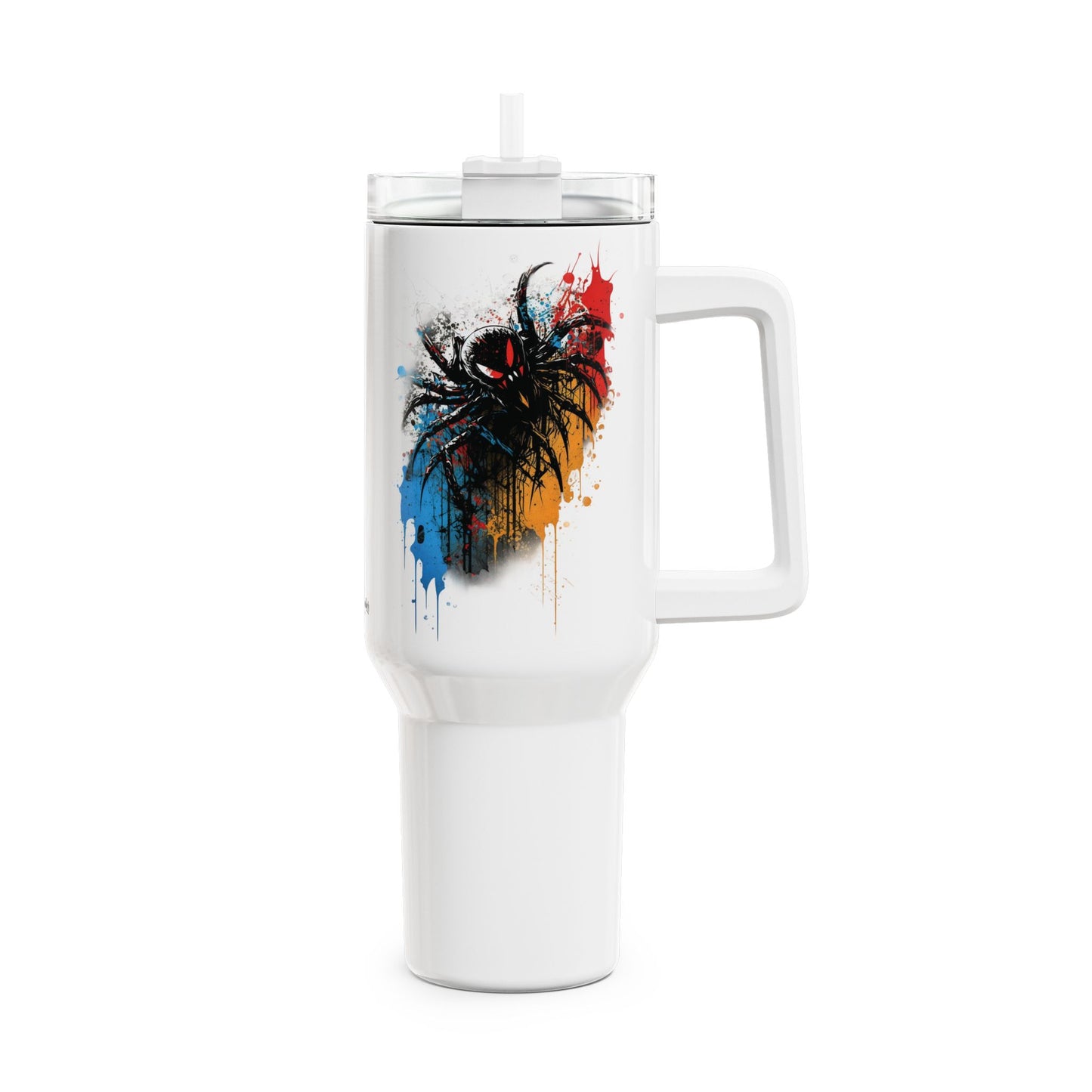 Tumbler-Becher, Edelstahl, Thermobecher, 1182 ml in weiß, Motiv: Spinne-Splash
