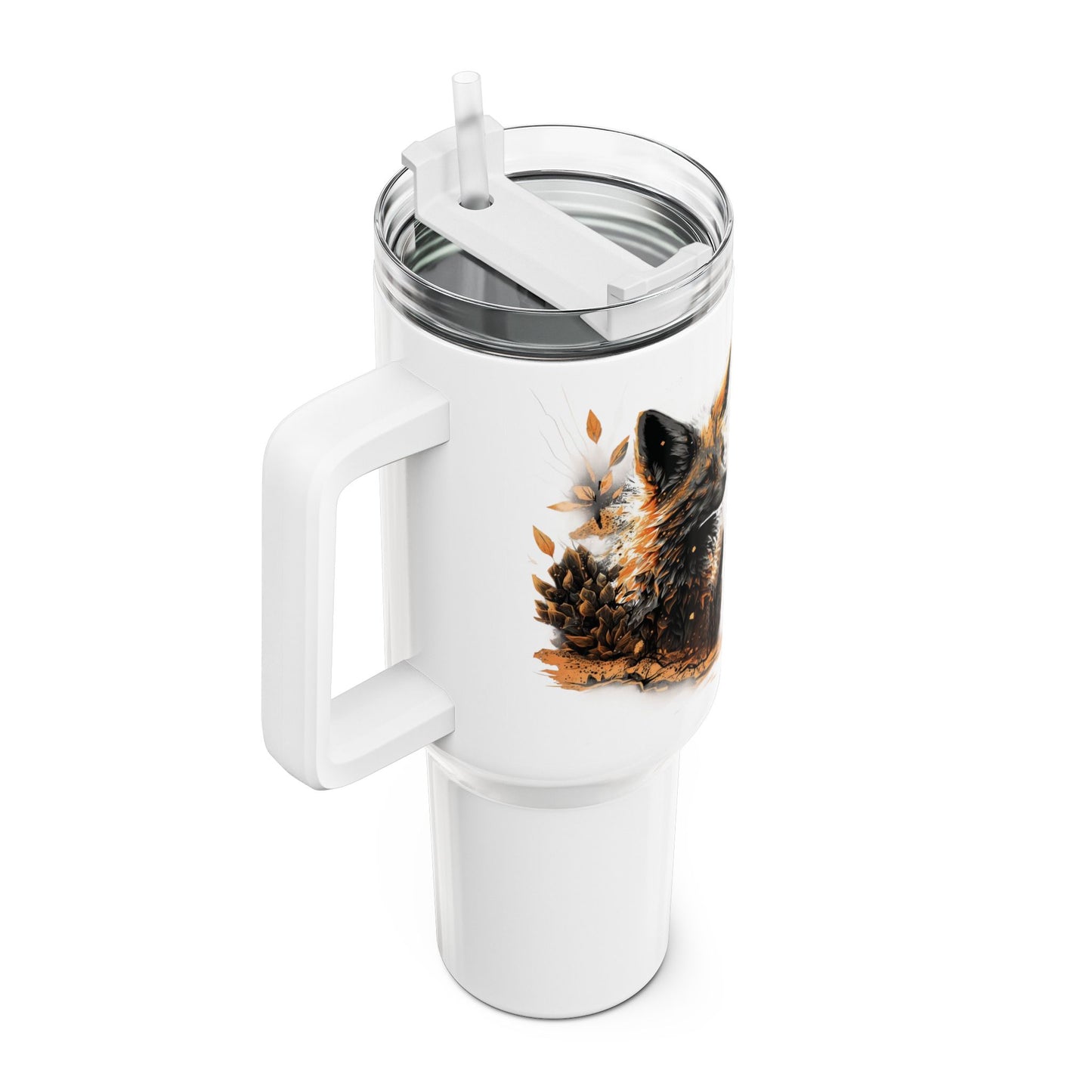 Tumbler-Becher, Edelstahl, Thermobecher, 1182 ml in weiß, Motiv: Wüstenfuchs-Splash