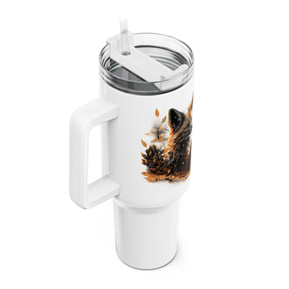 Tumbler-Becher, Edelstahl, Thermobecher, 1182 ml in weiß, Motiv: Wüstenfuchs-Splash