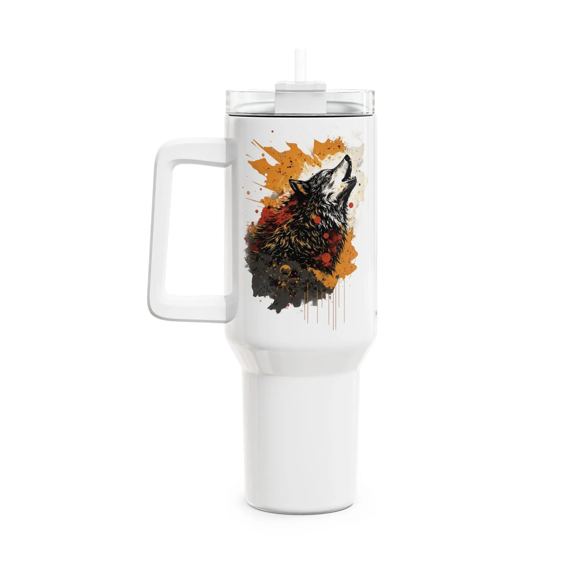 Tumbler-Becher, Edelstahl, Thermobecher, 1182 ml in weiß, Motiv: Wolf-Splash Printify