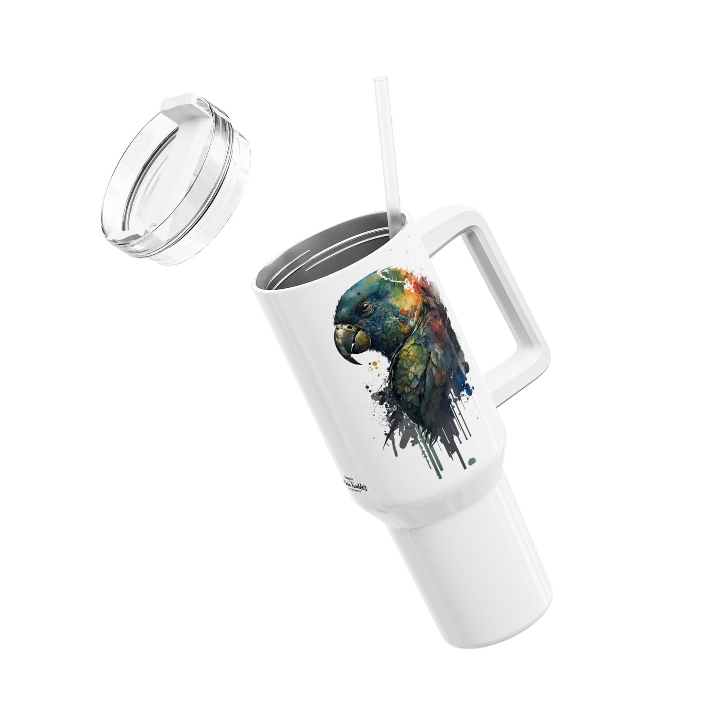 Tumbler-Becher, Edelstahl, Thermobecher, 1182 ml in weiß, Motiv: Papagei-Watercolor