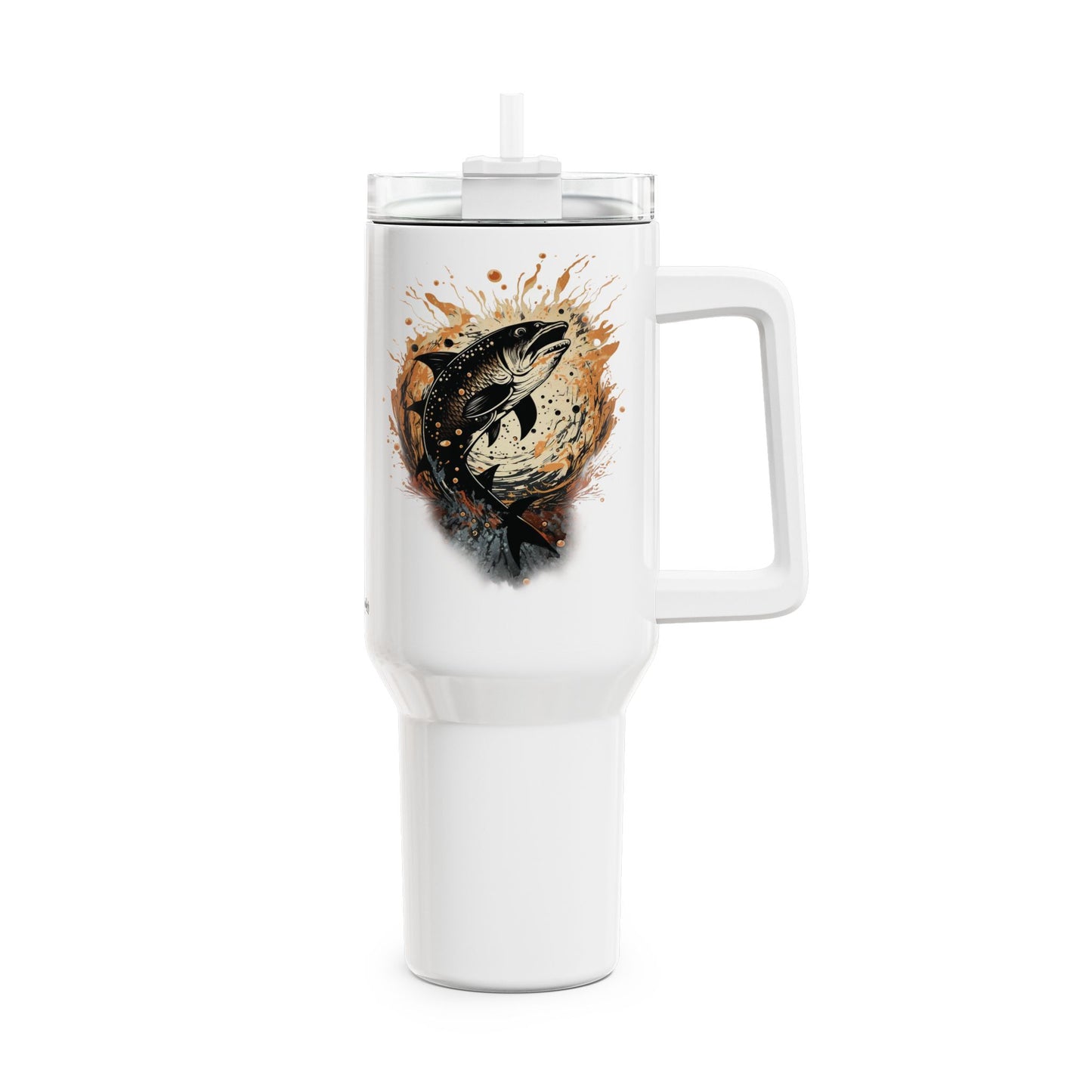 Tumbler-Becher, Edelstahl, Thermobecher, 1182 ml in weiß, Motiv: Fisch-Splash