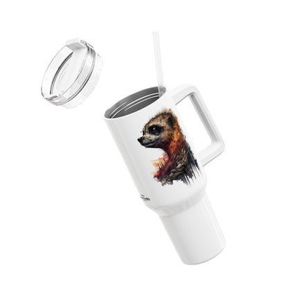 Tumbler-Becher, Edelstahl, Thermobecher, 1182 ml in weiß, Motiv: Erdmännchen-Watercolor