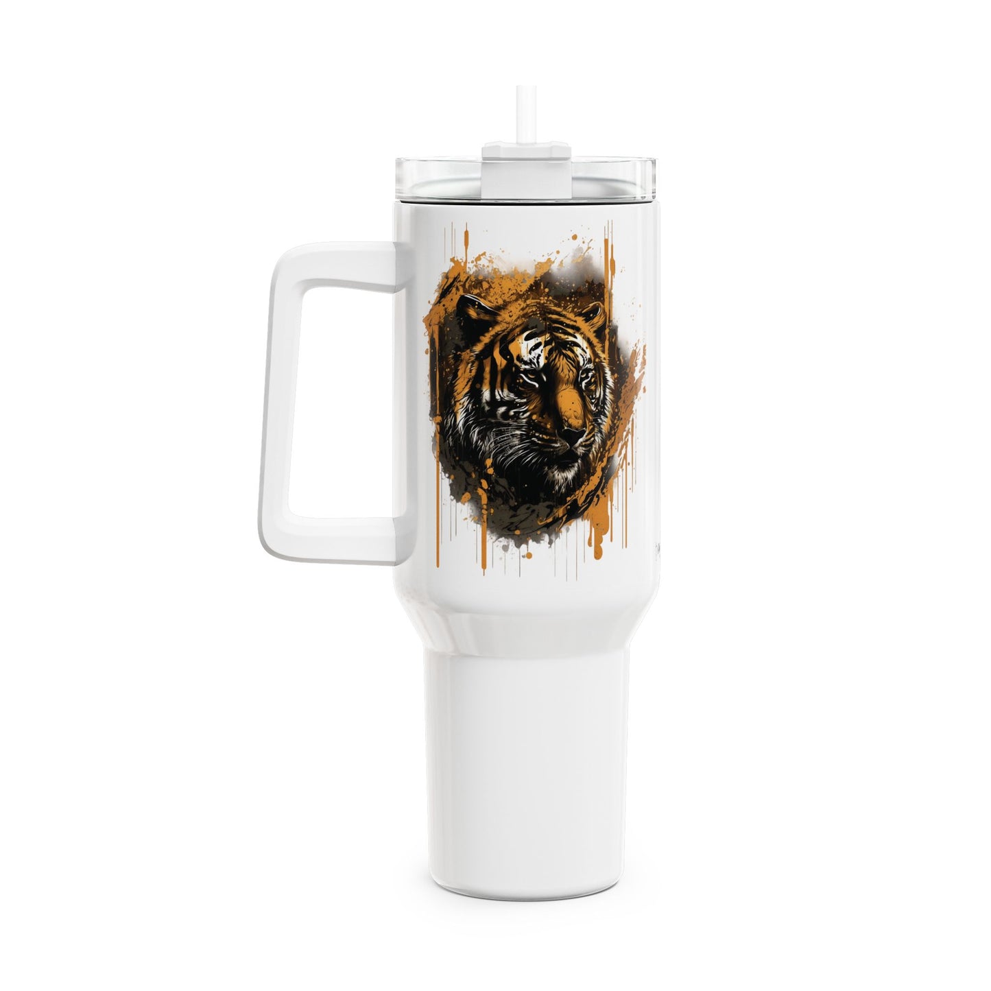 Tumbler-Becher, Edelstahl, Thermobecher, 1182 ml in weiß, Motiv: Tiger-Splash