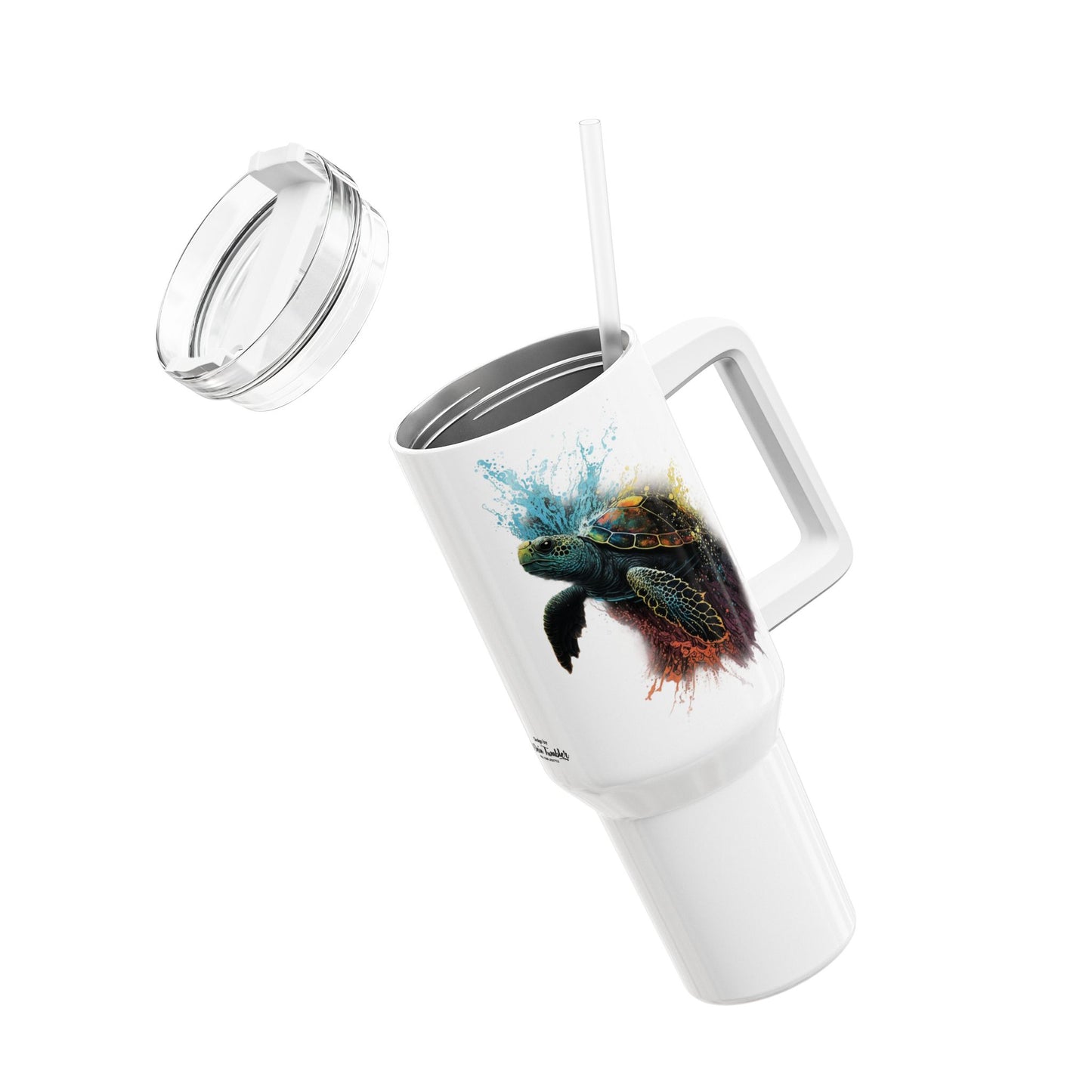 Tumbler-Becher, Edelstahl, Thermobecher, 1182 ml in weiß, Motiv: Schildkröte-Splash