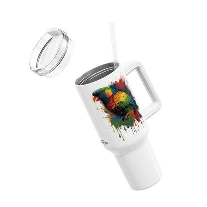 Tumbler-Becher, Edelstahl, Thermobecher, 1182 ml in weiß, Motiv: Regenbogenvogel-Splash