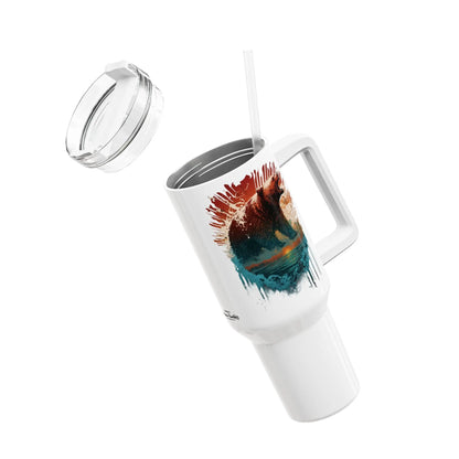 Tumbler-Becher, Edelstahl, Thermobecher, 1182 ml in weiß, Motiv: Bär-Splash Printify