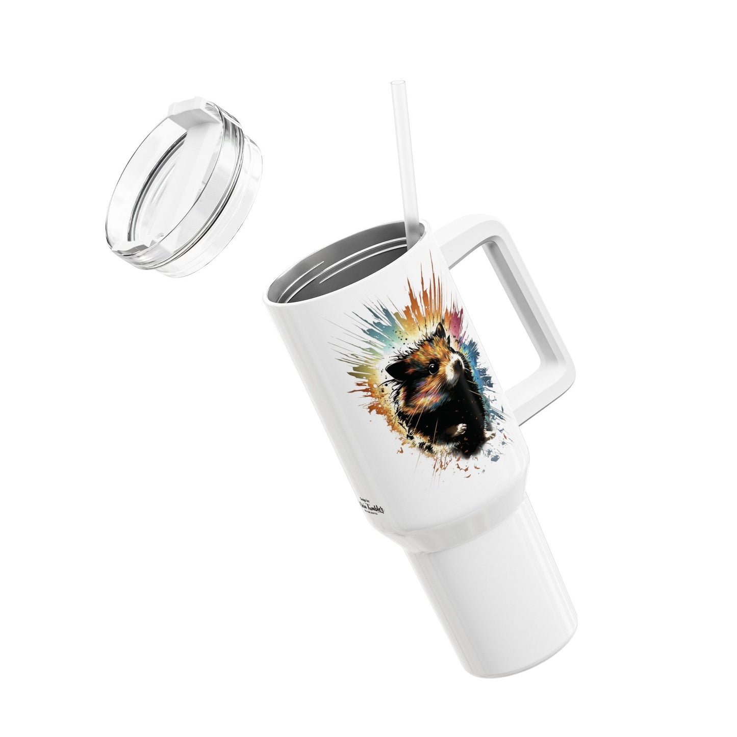 Tumbler-Becher, Edelstahl, Thermobecher, 1182 ml in weiß, Motiv: Hamster-Splash