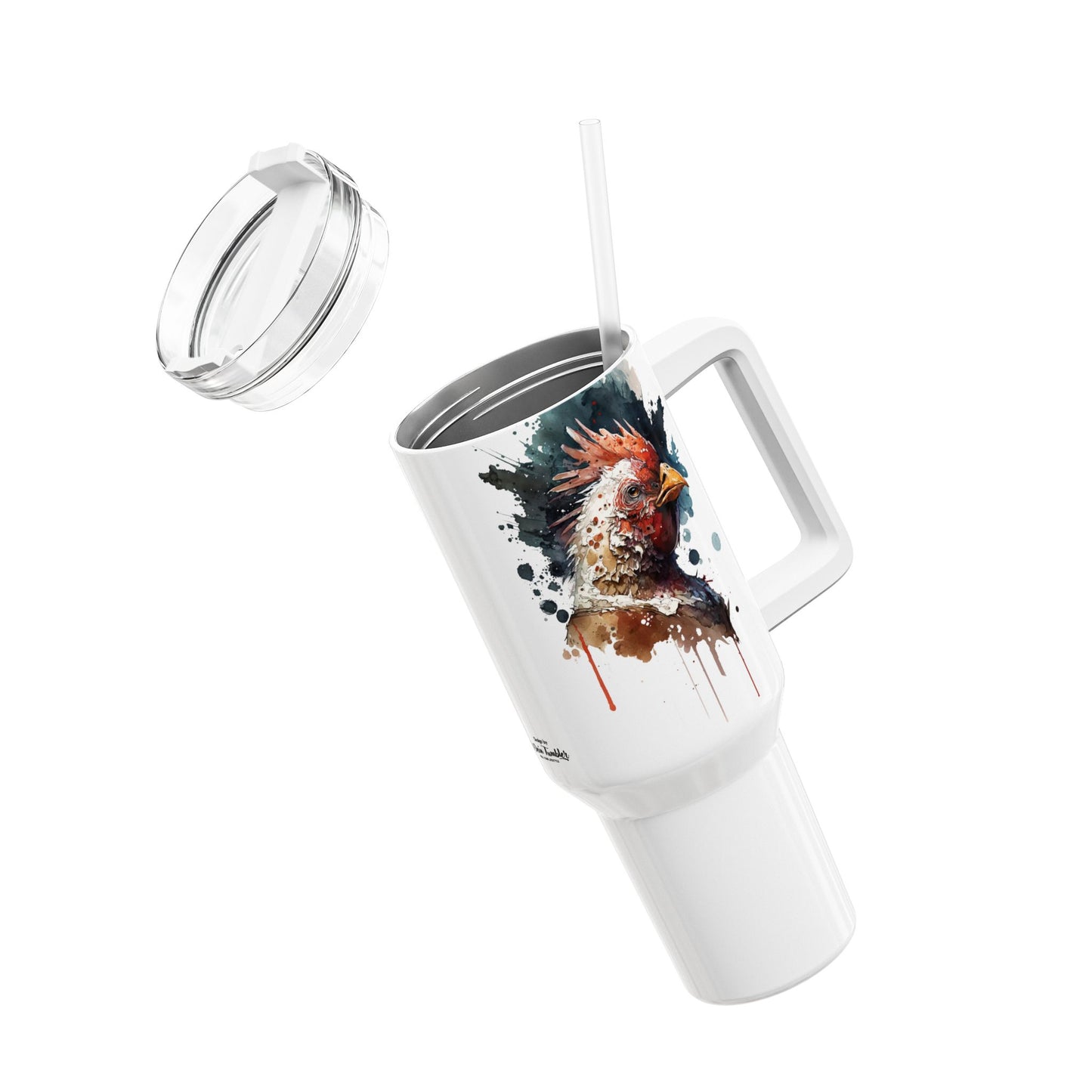 Tumbler-Becher, Edelstahl, Thermobecher, 1182 ml in weiß, Motiv: Huhn-Watercolor