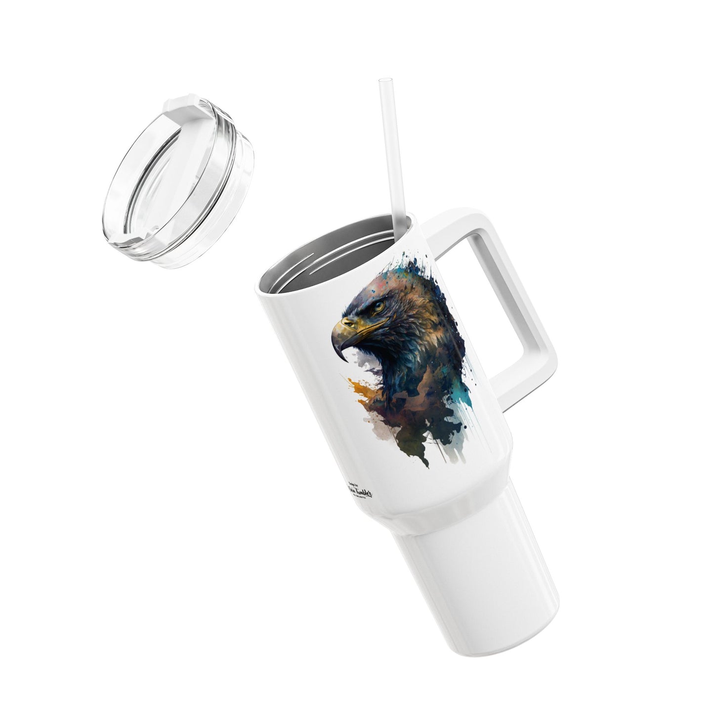 Tumbler-Becher, Edelstahl, Thermobecher, 1182 ml in weiß, Motiv: Adler-Watercolor