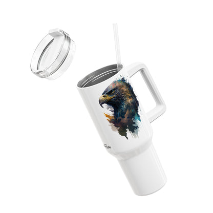 Tumbler-Becher, Edelstahl, Thermobecher, 1182 ml in weiß, Motiv: Adler-Watercolor