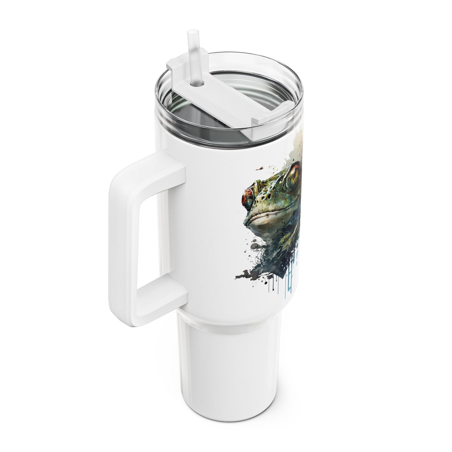 Tumbler-Becher, Edelstahl, Thermobecher, 1182 ml in weiß, Motiv: Frosch-Watercolor