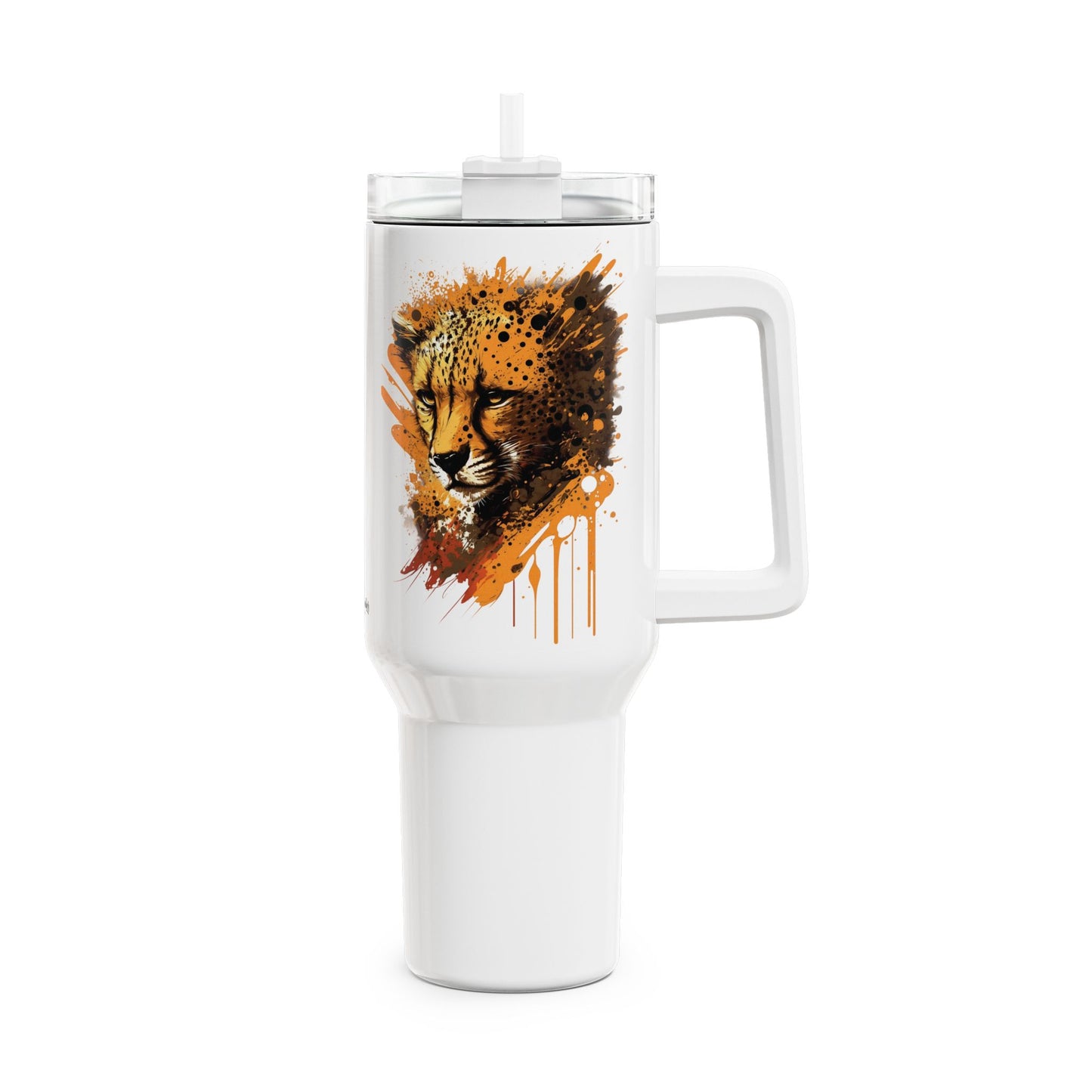 Tumbler-Becher, Edelstahl, Thermobecher, 1182 ml in weiß, Motiv: Gepard-Splash