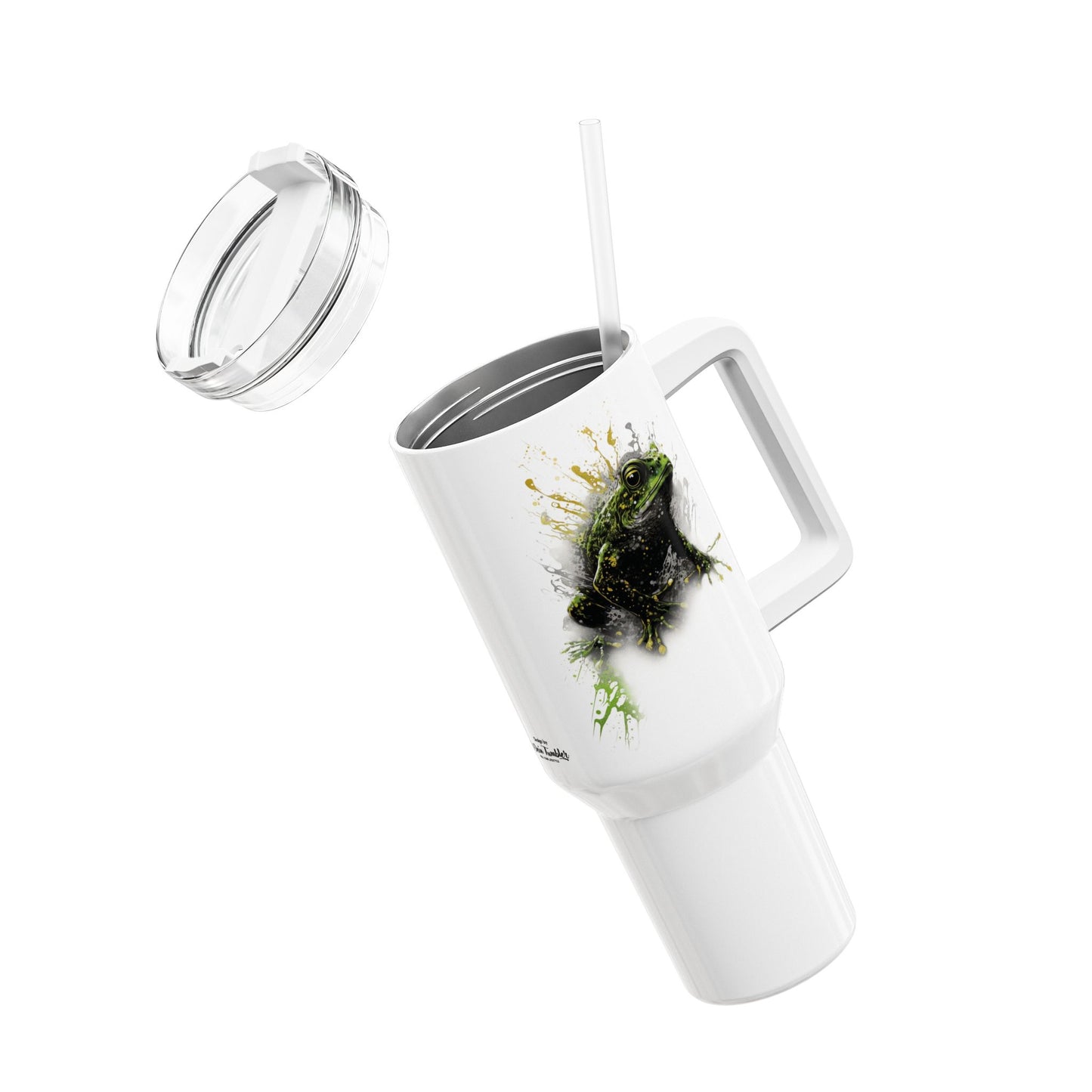 Tumbler-Becher, Edelstahl, Thermobecher, 1182 ml in weiß, Motiv: Frosch-Splash